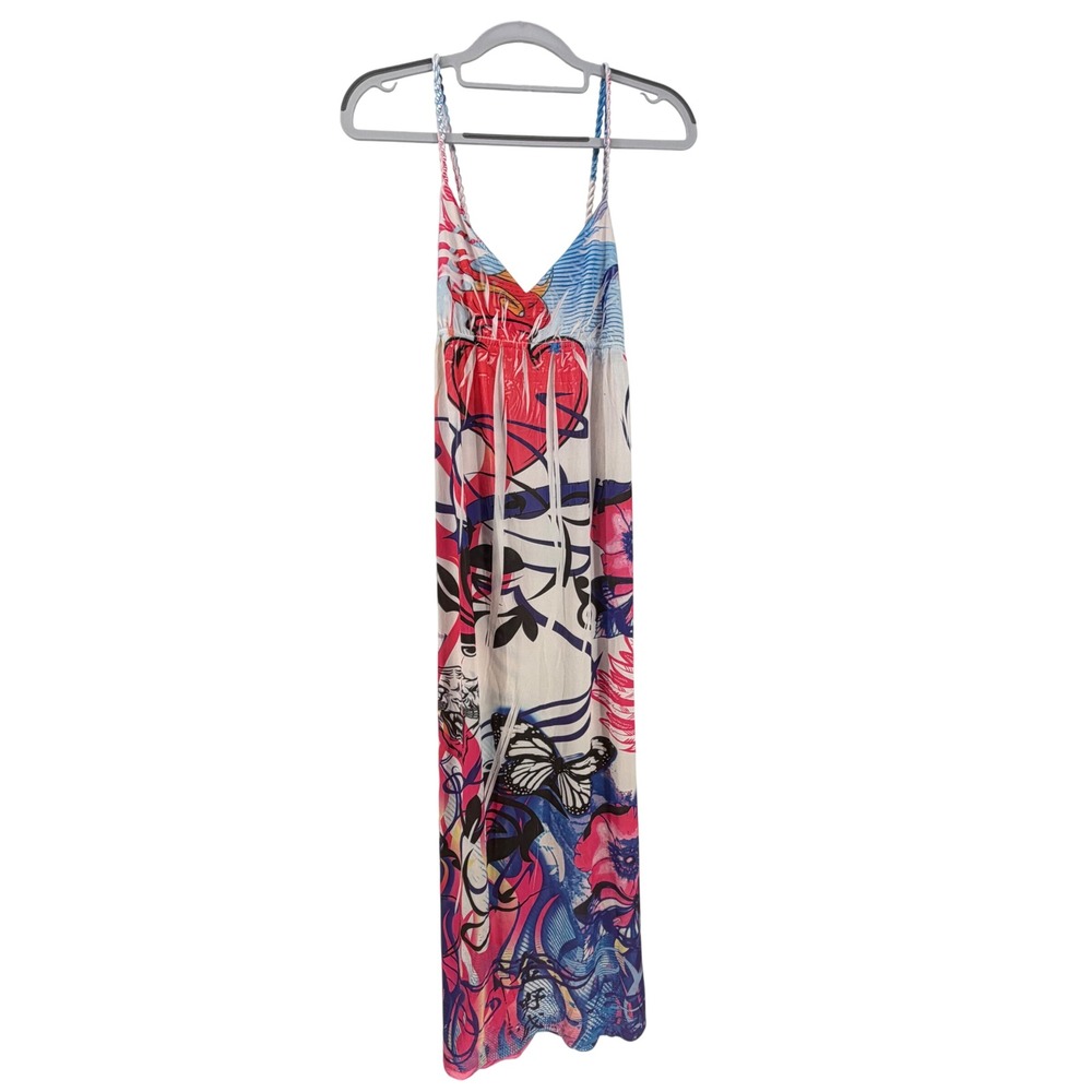 Sam Max Maxi Dress Women Medium Multi Graphic Butterfly Streetwear‎ Y2K Babydoll